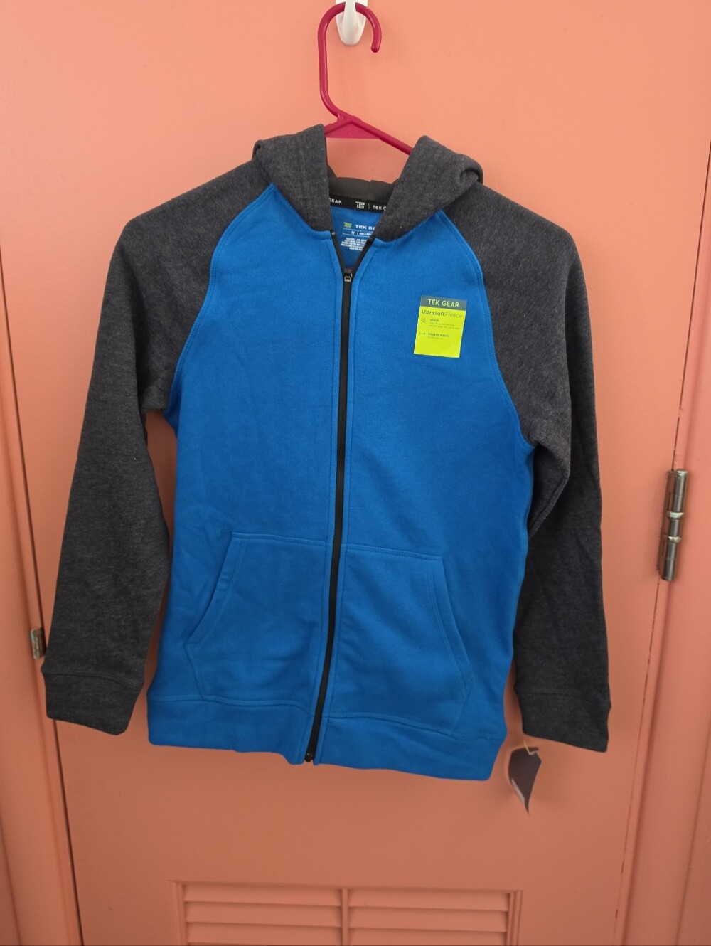 NWT Tek Gear Boys Medium Ultra Soft Active Fleece Zip-Up Hoodie Jacket Blue Gray